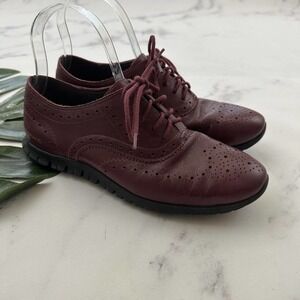 Cole Haan Womens Zero Grand Wingtip Oxfords Loafer Size 7 Maroon Purple Leather